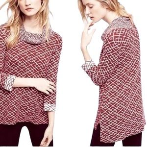 ANTHROPOLOGIE-MOTH Cowl Neck Sweater Aztec Print Alpaca Mix Soft Sweater